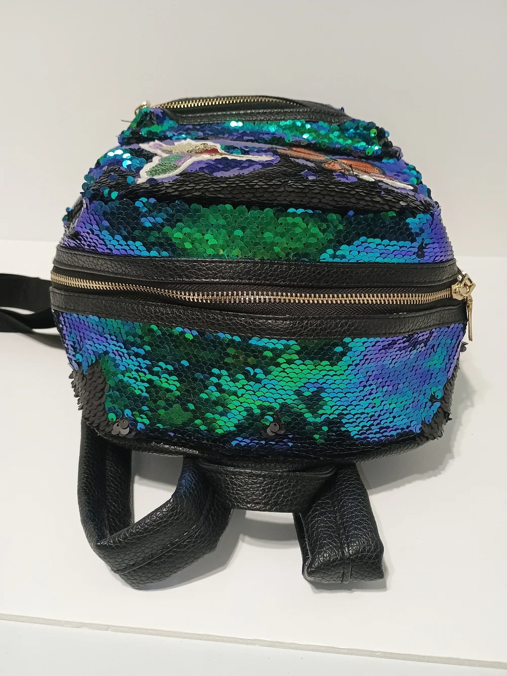 Style Lab Girl Mermaid Sequin Mini Backpack Purse Bird & Hummingbird Patc